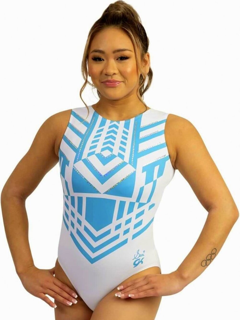 GK Suni Lee Gymnastics Leotard "Courageous Awe" White Turquoise Size AS
